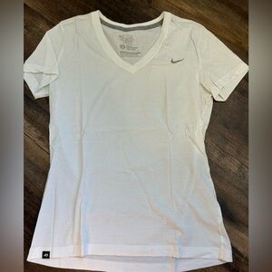 Nike White V-Neck Short Sleeve Athletic Tee